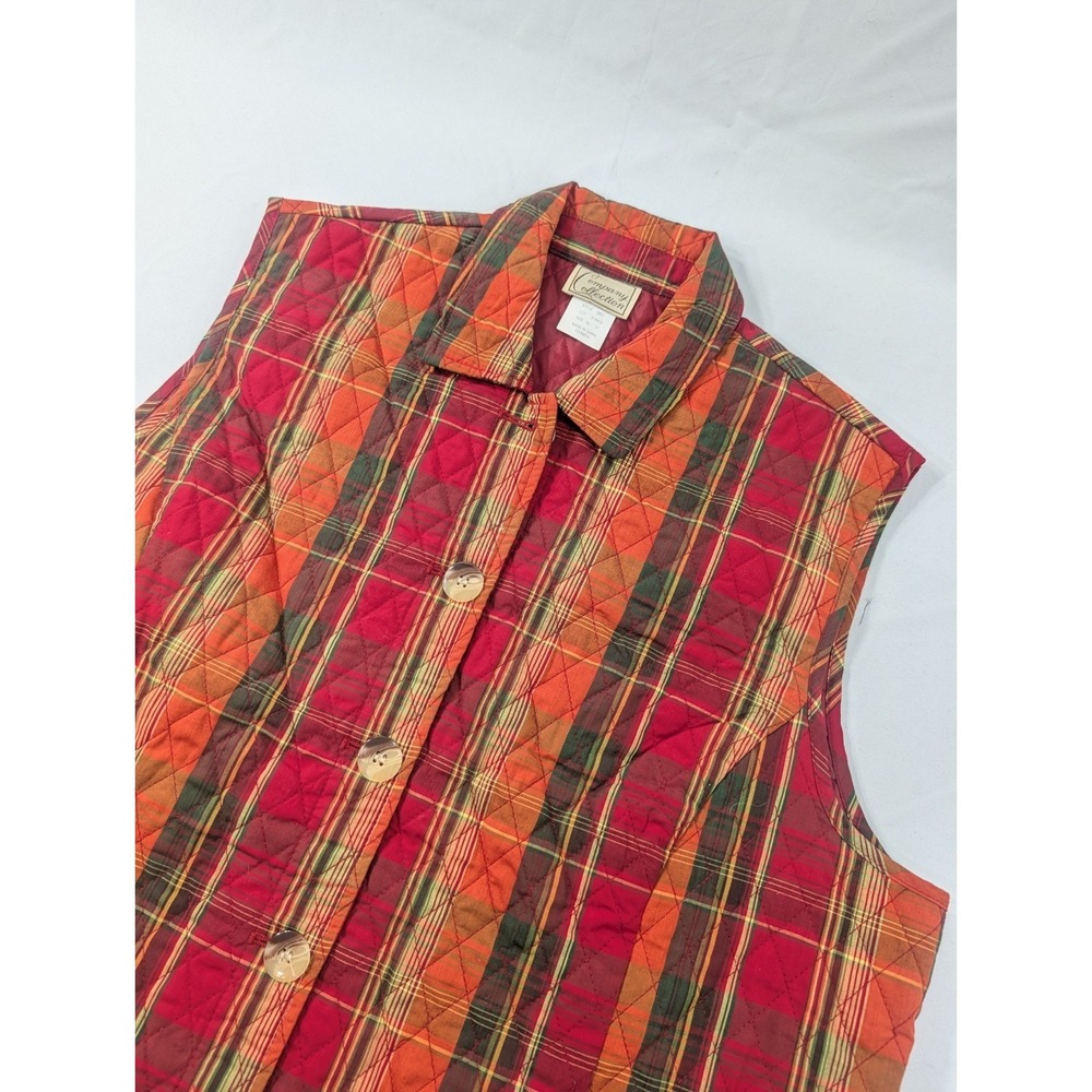 Vintage Company Collection Women's  Red Plaid Quilted Vest‎ Snap Front XL